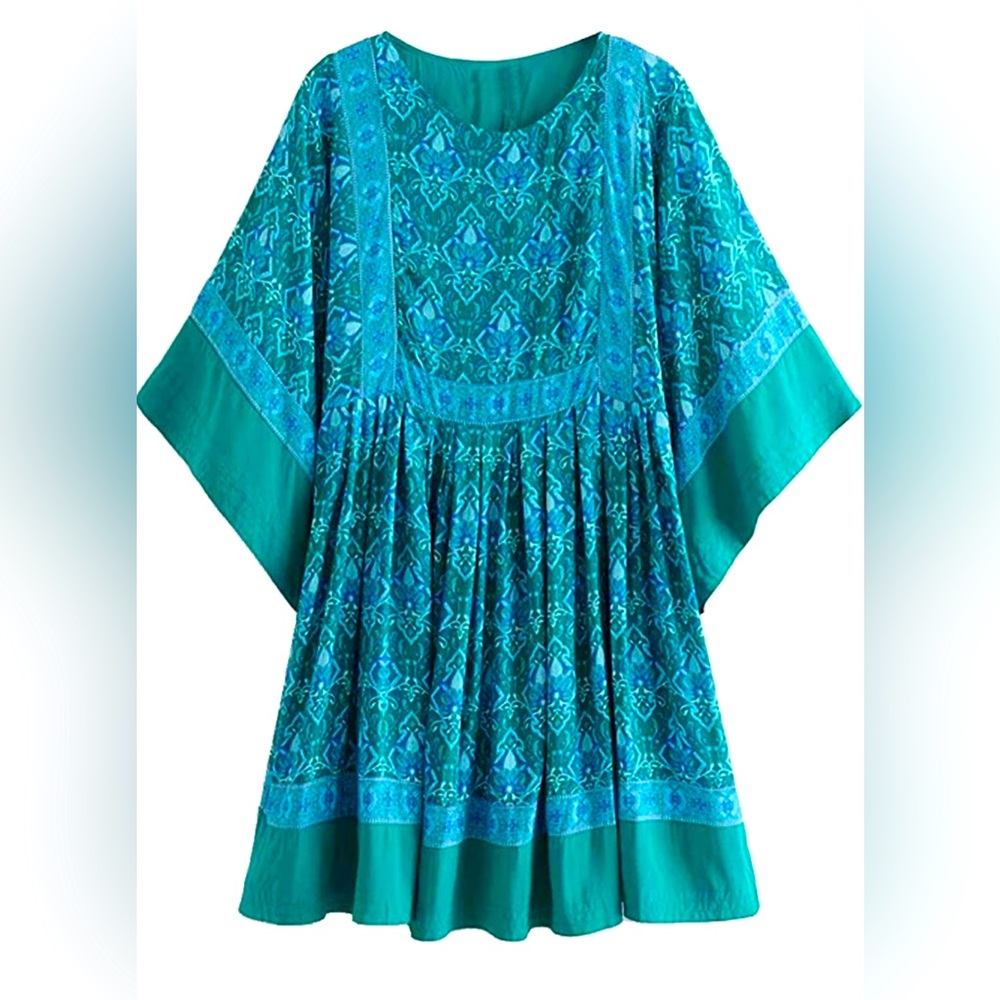 Green Boho Kimono Tunic Summer Dress